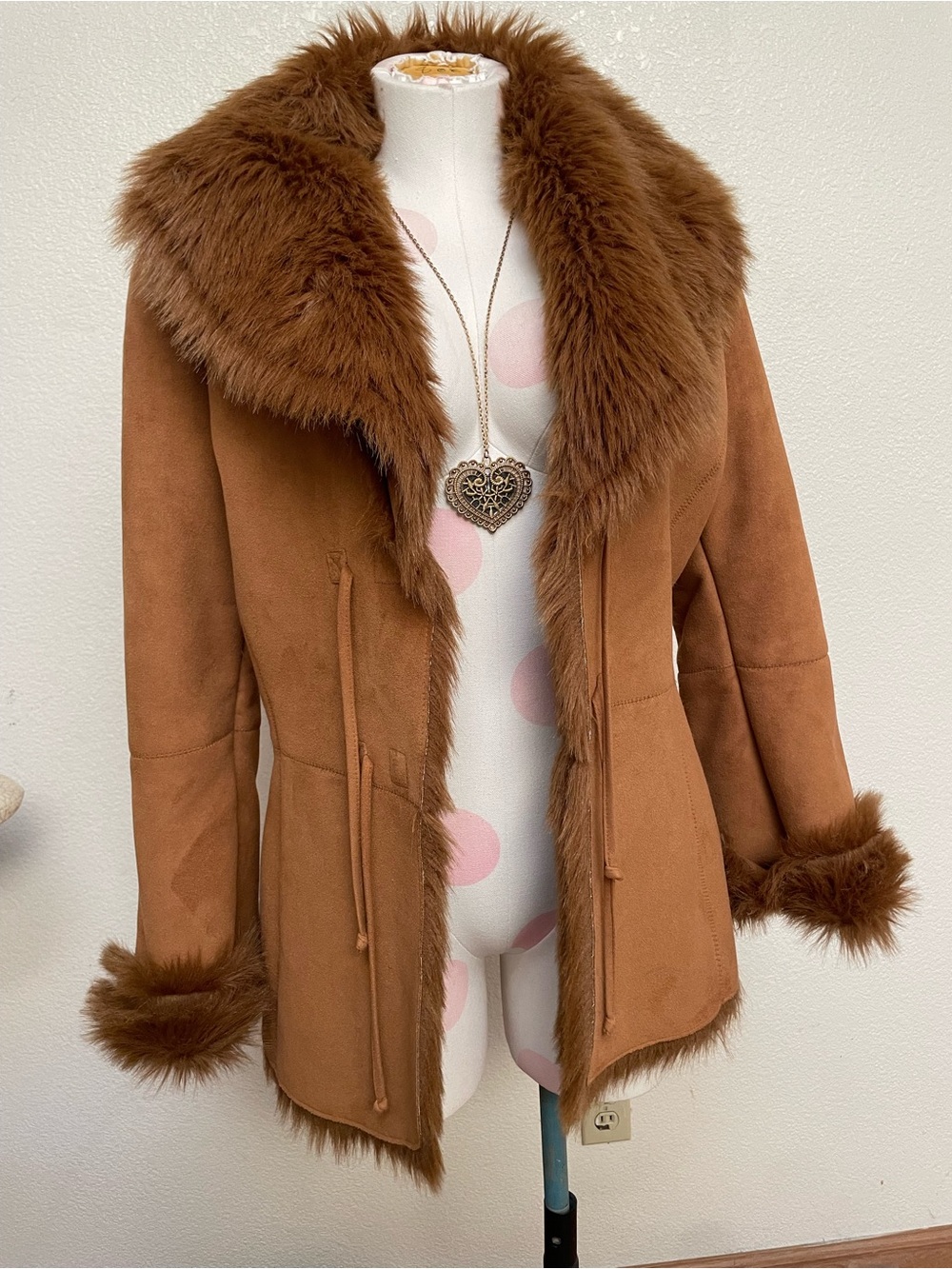 Jones New York Brown Faux-Shearling Trim Hooded Jacket